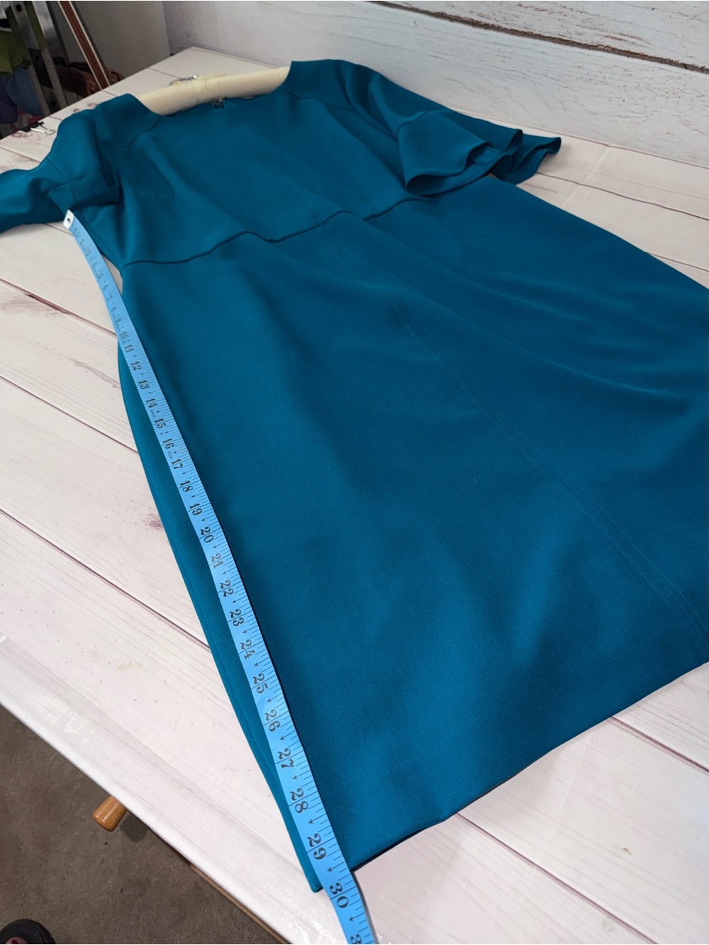 Preston & York Teal Sheath Dress Size 16 Flutter Sleeve Career Cocktail Midi - Picture 7 of 8